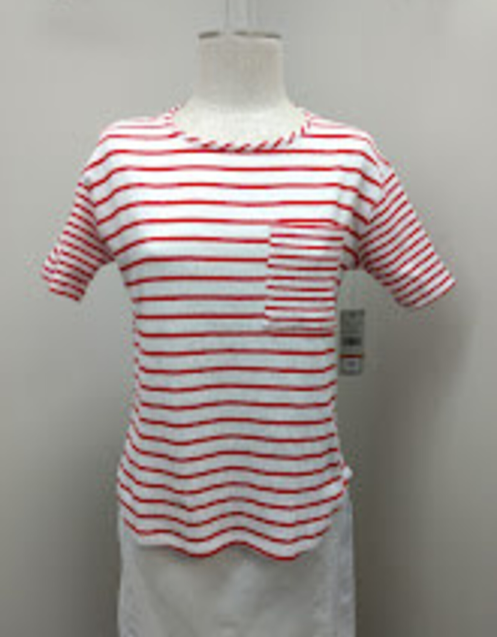 Multiples Multiples Fiery Red/White Stripe Print Scoop Neck S/S Knit Top