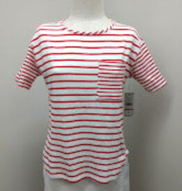 Multiples Multiples Fiery Red/White Stripe Print Scoop Neck S/S Knit Top