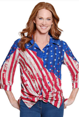 Multiples Multiples M26305BM  Rd/Wt/Bl Stars/Stripes Button-Up 3/4 Sleeve Top
