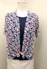 Multiples Multiples M26109JM  Rd/Wt/Bl Open Tie Front Short Sleeve Cardigan