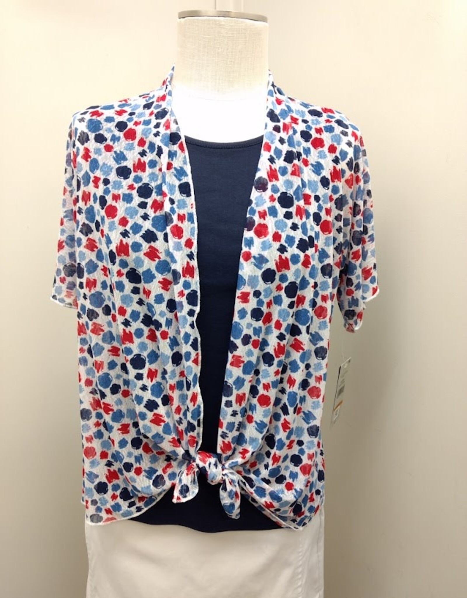 Multiples Multiples M26109JM  Rd/Wt/Bl Open Tie Front Short Sleeve Cardigan