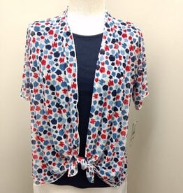 Multiples Multiples Rd/Wt/Bl Open Tie Front Short Sleeve Cardigan