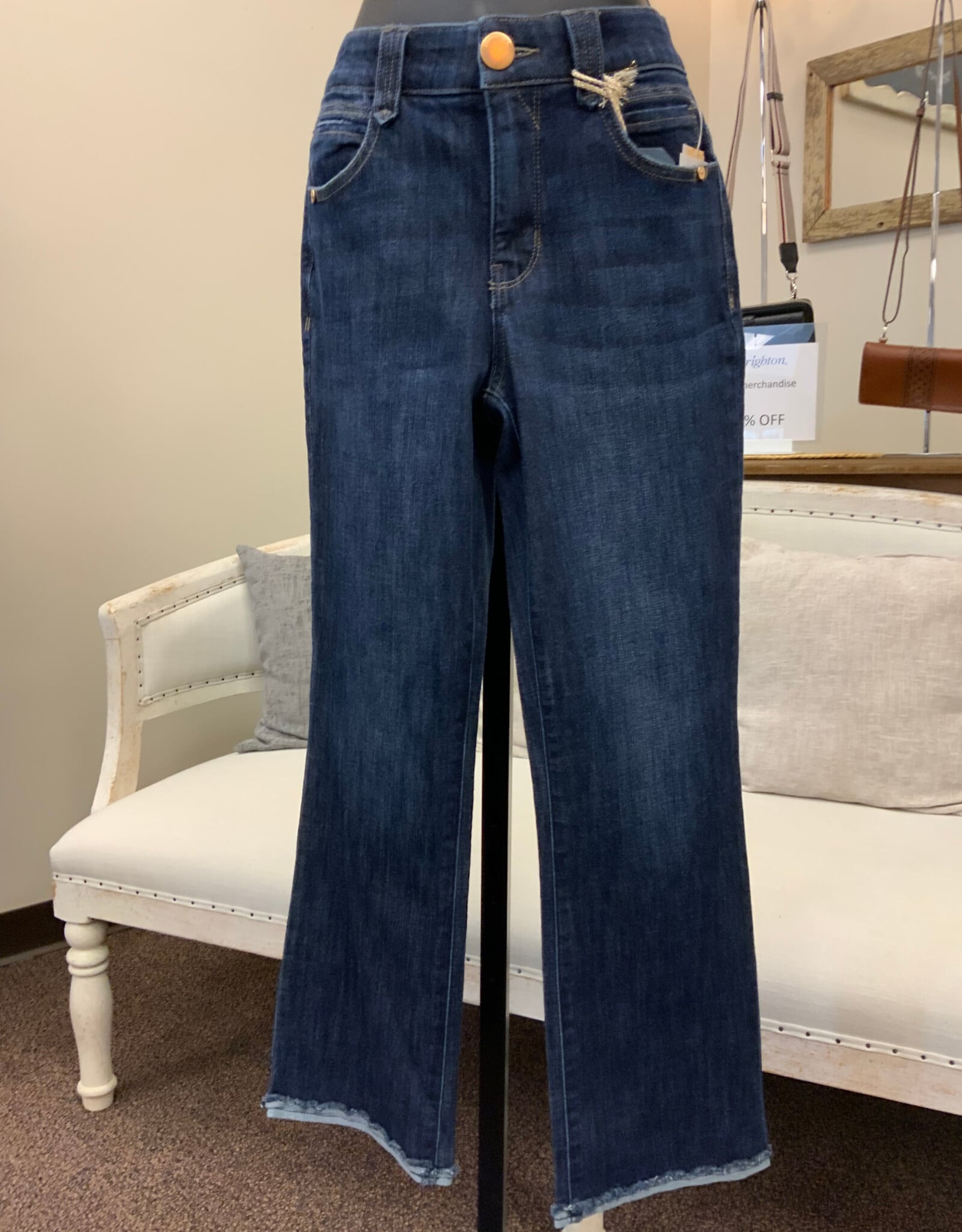 Democracy Democracy Indigo High Rise Cropped Itty Flare Frayed Scallop Hem