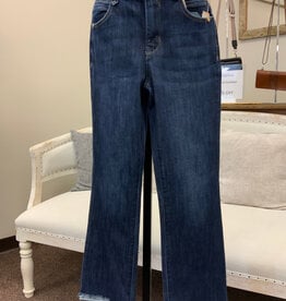 Democracy Democracy Indigo High Rise Cropped Itty Flare Frayed Scallop Hem