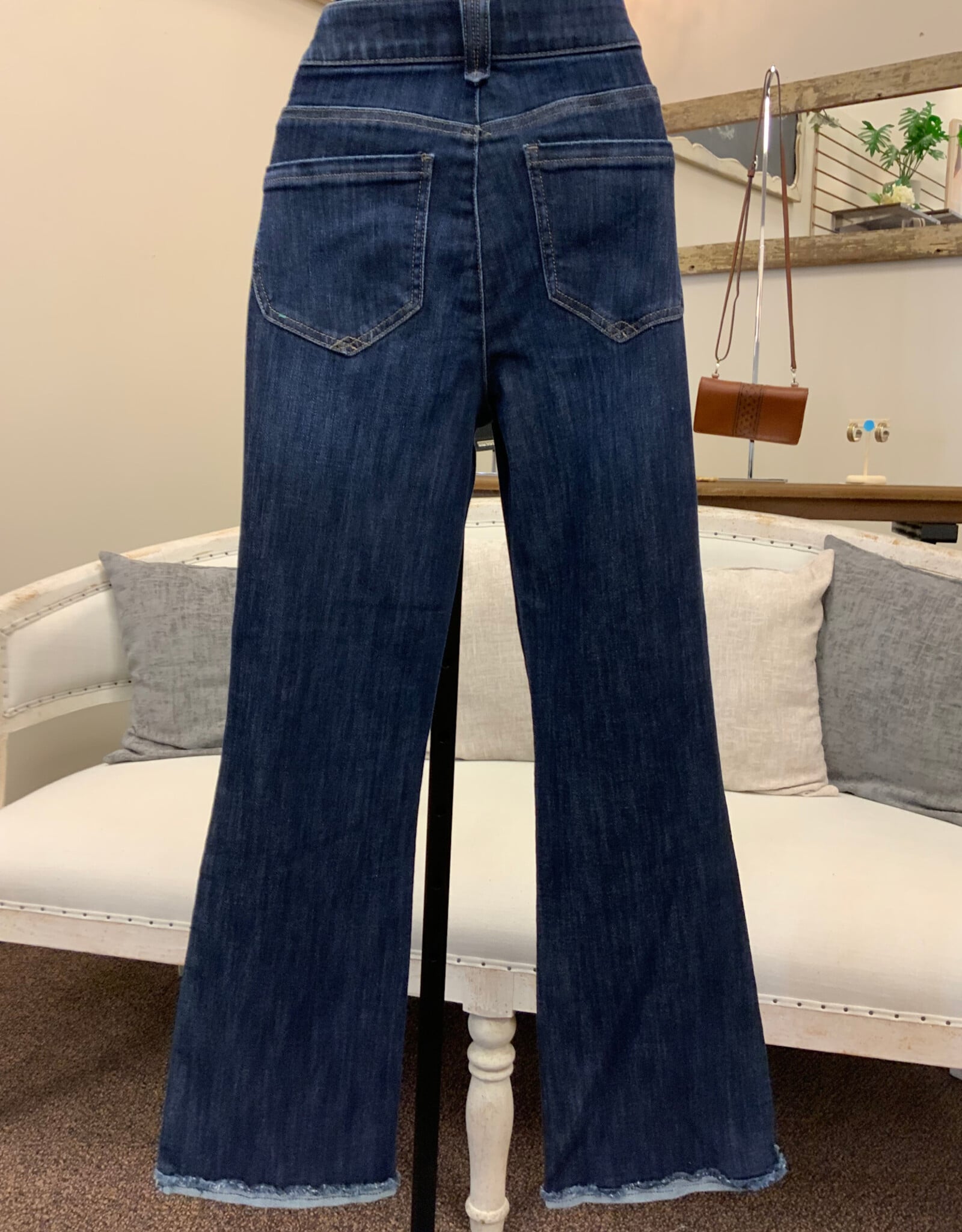 Democracy Democracy Indigo High Rise Cropped Itty Flare Frayed Scallop Hem