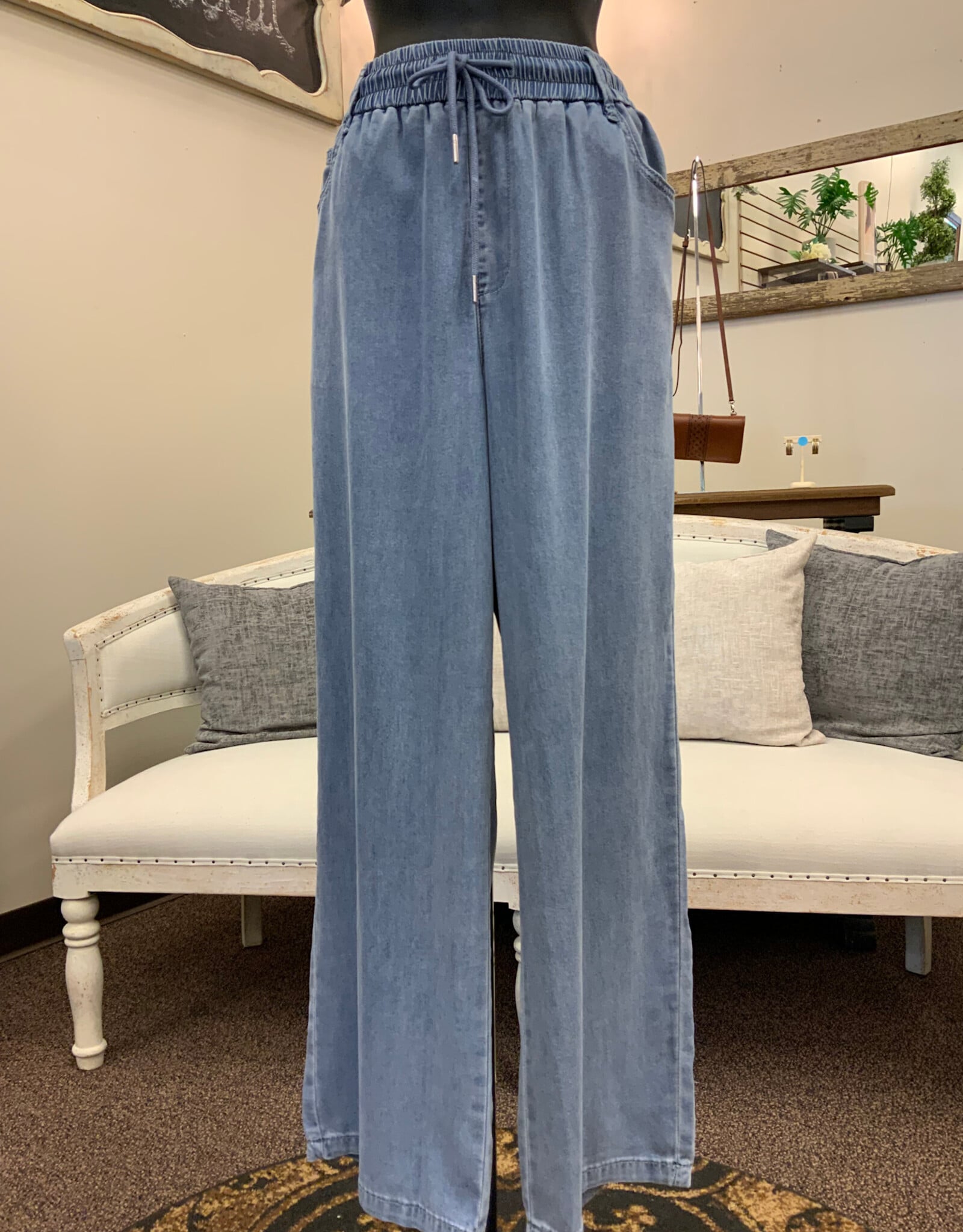 Papillon Papillon Light Denim Linen Blend Pull On Pant