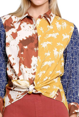 Tru Luxe Tru Luxe Multi Color Mixed Print Button Up Top