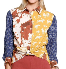 Tru Luxe Tru Luxe  Multi Color Mixed Print Button Up Top