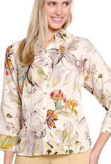 Tru Luxe Tru Luxe Multi Color Print Button Up Lace Edge Trim Top