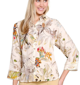 Tru Luxe Tru Luxe  Multi Color Print Button Up Lace Edge TrimTop