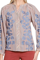 Tru Luxe Tru Luxe Multi Color Split Neck Button Up Embroidered Top