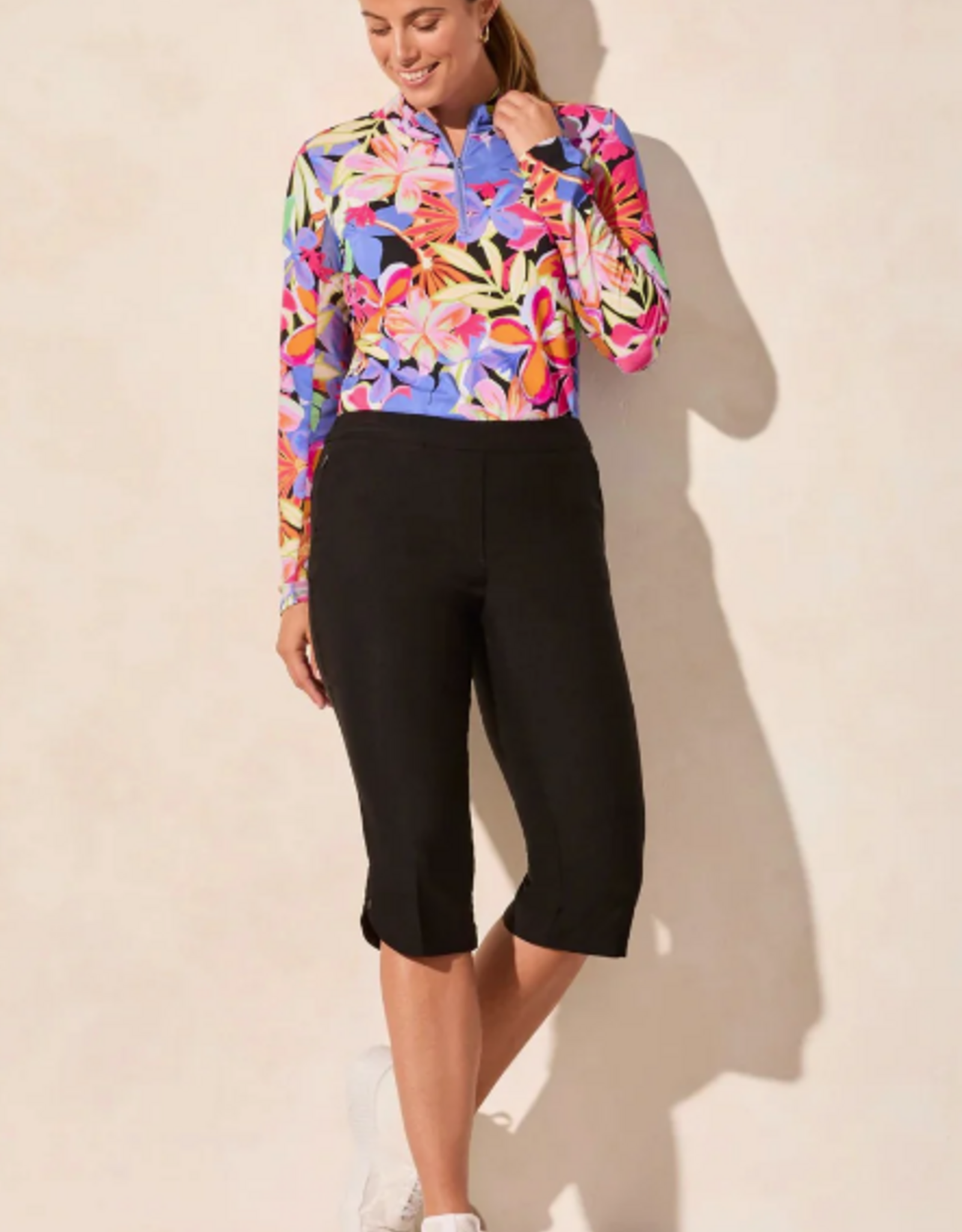 Tribal Tribal Jet Blue Flatten It Pull On Capri W/Zip Pockets
