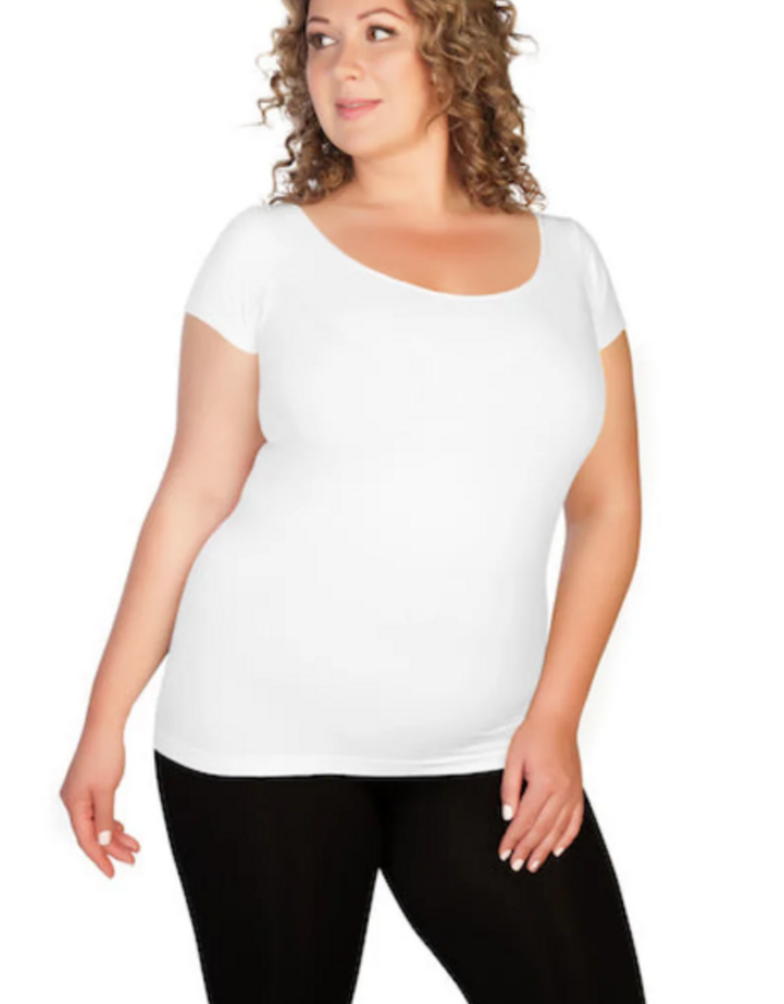 skinnytees skinnytees  White Short Sleeve Crew Plus OS