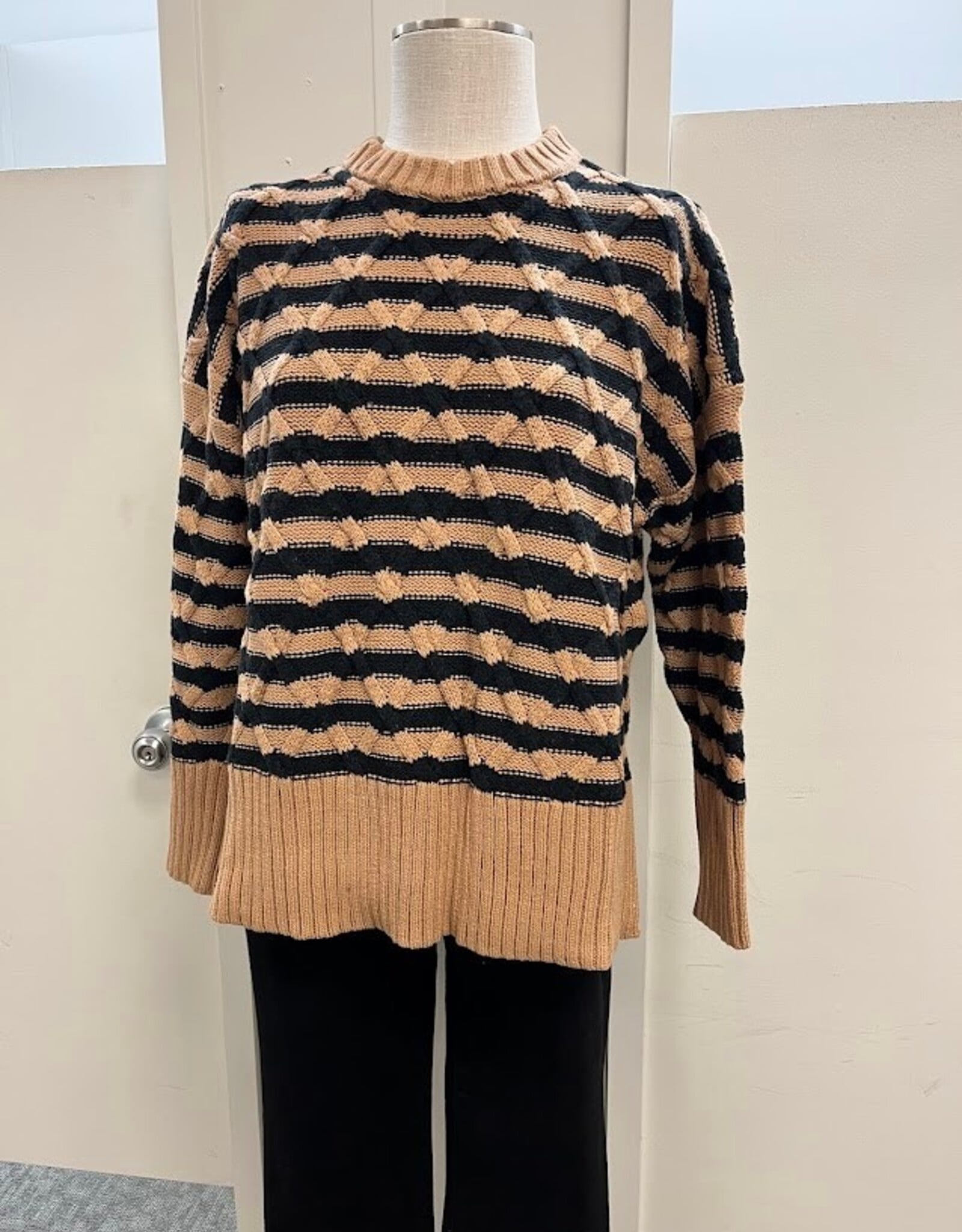 Keren Hart Keren Hart Camel Striped Pullover L/S Sweater