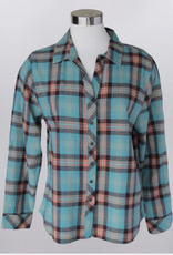 kerenhart Kerenhart Turquoise Plaid Flannel Button Up Top