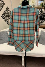 kerenhart Kerenhart Turquoise Plaid Flannel Button Up Top