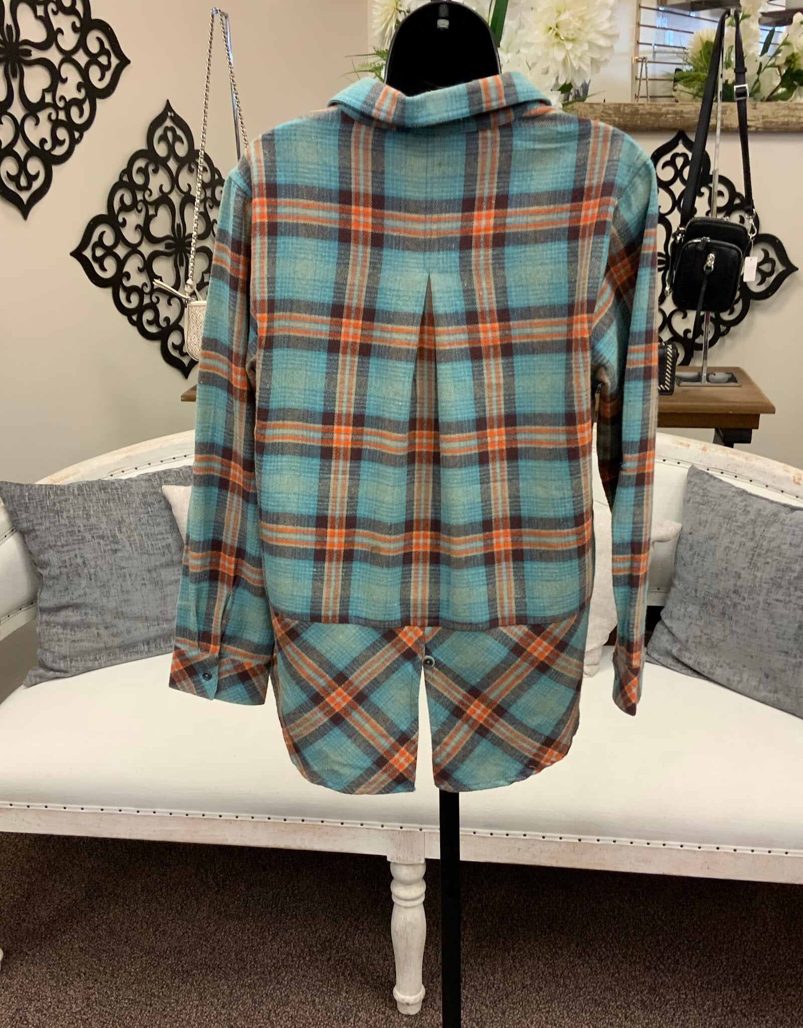 kerenhart Kerenhart Turquoise Plaid Flannel Button Up Top