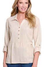 Sharon Young Inc Multiples Almond Stripe Roll Tab Sleeve Top
