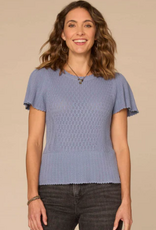 Democracy Democracy Short Flounce Sleeve Round Neck Peplum Hem Crochet Petite