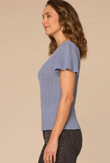 Democracy Democracy Short Flounce Sleeve Round Neck Peplum Hem Crochet Petite