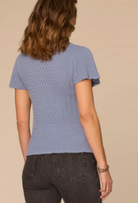 Democracy Democracy Short Flounce Sleeve Round Neck Peplum Hem Crochet Petite
