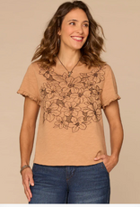 Democracy Democracy Short Ruffle Edge Sleeve Crew Neck Floral Embroidered Petite
