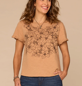 Democracy Democracy Short Ruffle Edge Sleeve Crew Neck Floral Embroidered Petite