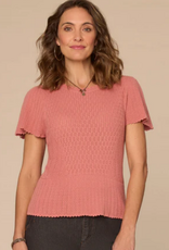 Democracy Democracy Short Flounce Sleeve Round Neck Peplum Hem Scallop Crochet