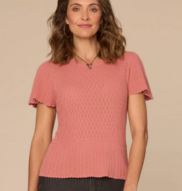 Democracy Democracy Short Flounce Sleeve Round Neck Peplum Hem Scallop Crochet
