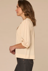 Democracy Democracy Macadamia Below Elbow  Sleeve Round Neck Embroidered