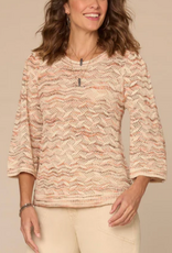 Democracy Democracy Three Quarter Bell Sleeve Round Neck Space Dye Pointelle Sweater