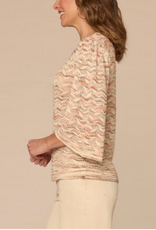 Democracy Democracy Three Quarter Bell Sleeve Round Neck Space Dye Pointelle Sweater