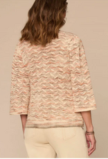 Democracy Democracy Three Quarter Bell Sleeve Round Neck Space Dye Pointelle Sweater