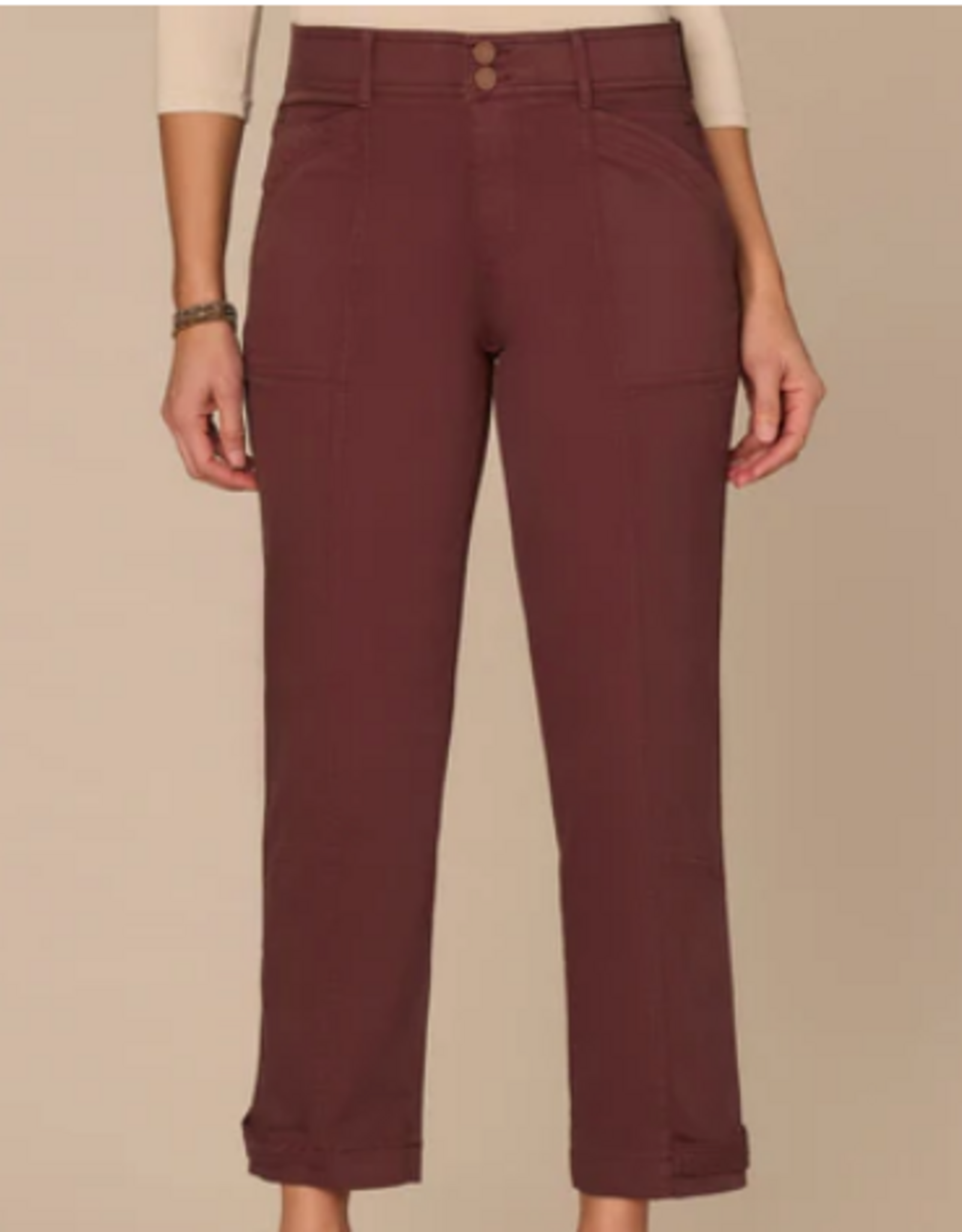 Democracy Democracy Cherry High Rise Tapered Utility Pant with Snap Hem