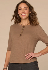 Democracy Democracy Oyster Elbow Roll Cuff Sleeve Scoop Neck Half Crochet Placket