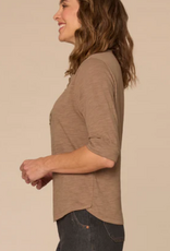 Democracy Democracy Oyster Elbow Roll Cuff Sleeve Scoop Neck Half Crochet Placket