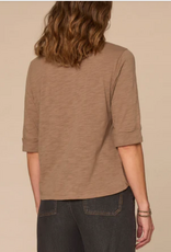 Democracy Democracy Oyster Elbow Roll Cuff Sleeve Scoop Neck Half Crochet Placket