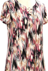 Links Links Mauve/Black Brush Stroke Print Cap Sleeve Top