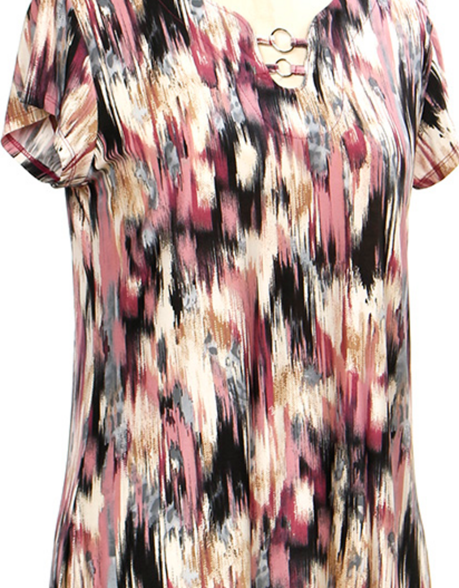 Links Links Mauve/Black Brush Stroke Print Cap Sleeve Top
