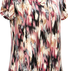 Links Links Mauve/Black Brush Stroke Print Cap Sleeve Top