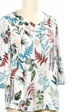 N Touch N Touch Teal Sky Brown Botanical Print 3/4 Sleeve Top