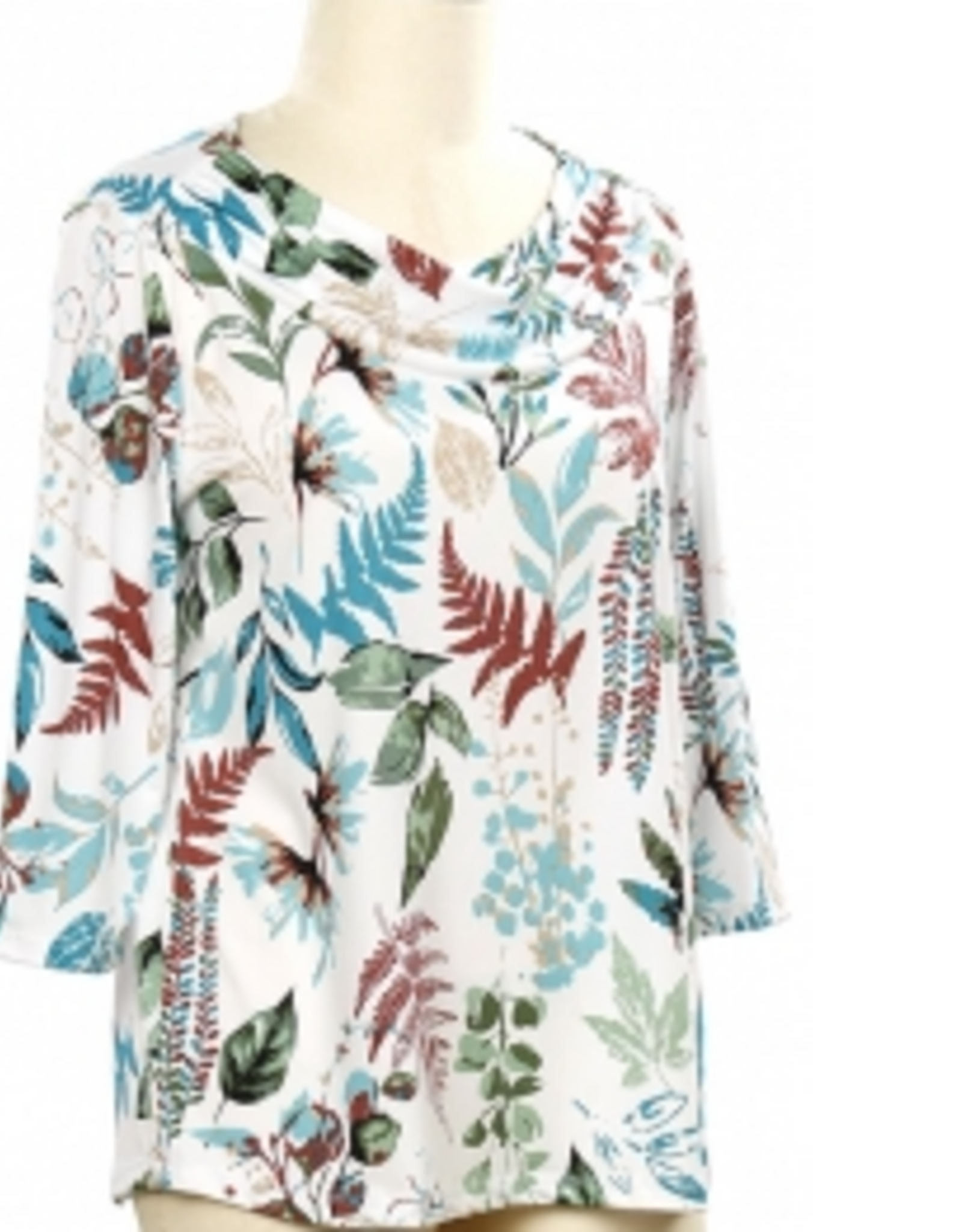 N Touch N Touch Teal Sky Brown Botanical Print 3/4 Sleeve Top