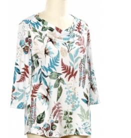N Touch N Touch Teal Sky Brown Botanical Print 3/4 Sleeve Top