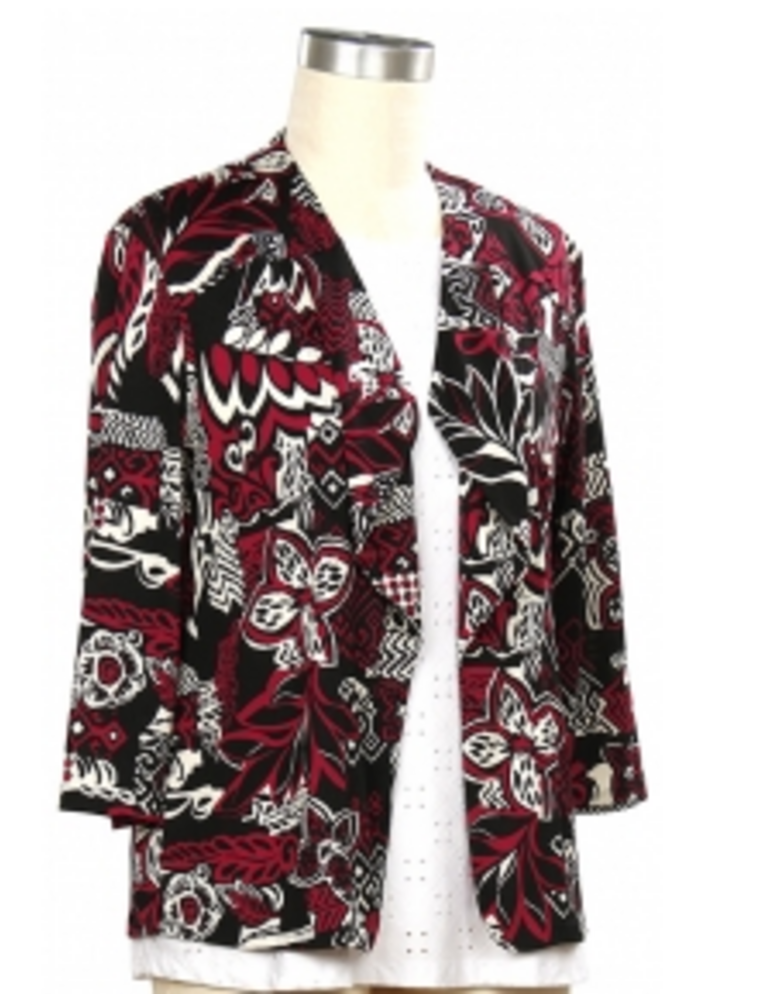 Southern Lady Southern Lady Red/Black Floral Print Open Front Petite Jacket