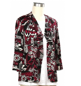 Southern Lady Southern Lady Red/Black Floral Print Open Front Petite Jacket