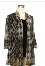 N Touch N Touch Grey/Black Print Mesh 3/4 Sleeve Open Front