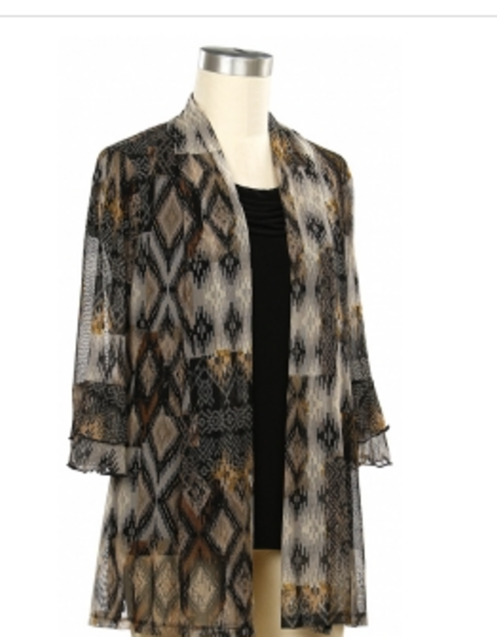 N Touch N Touch Grey/Black Print Mesh 3/4 Sleeve Open Front