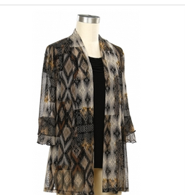 N Touch N Touch Grey/Black Print Mesh 3/4 Sleeve Open Front