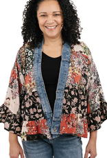 Shannon Passero Shannon Passero Rust Mix Print Open Front  S/S Crop Cardigan