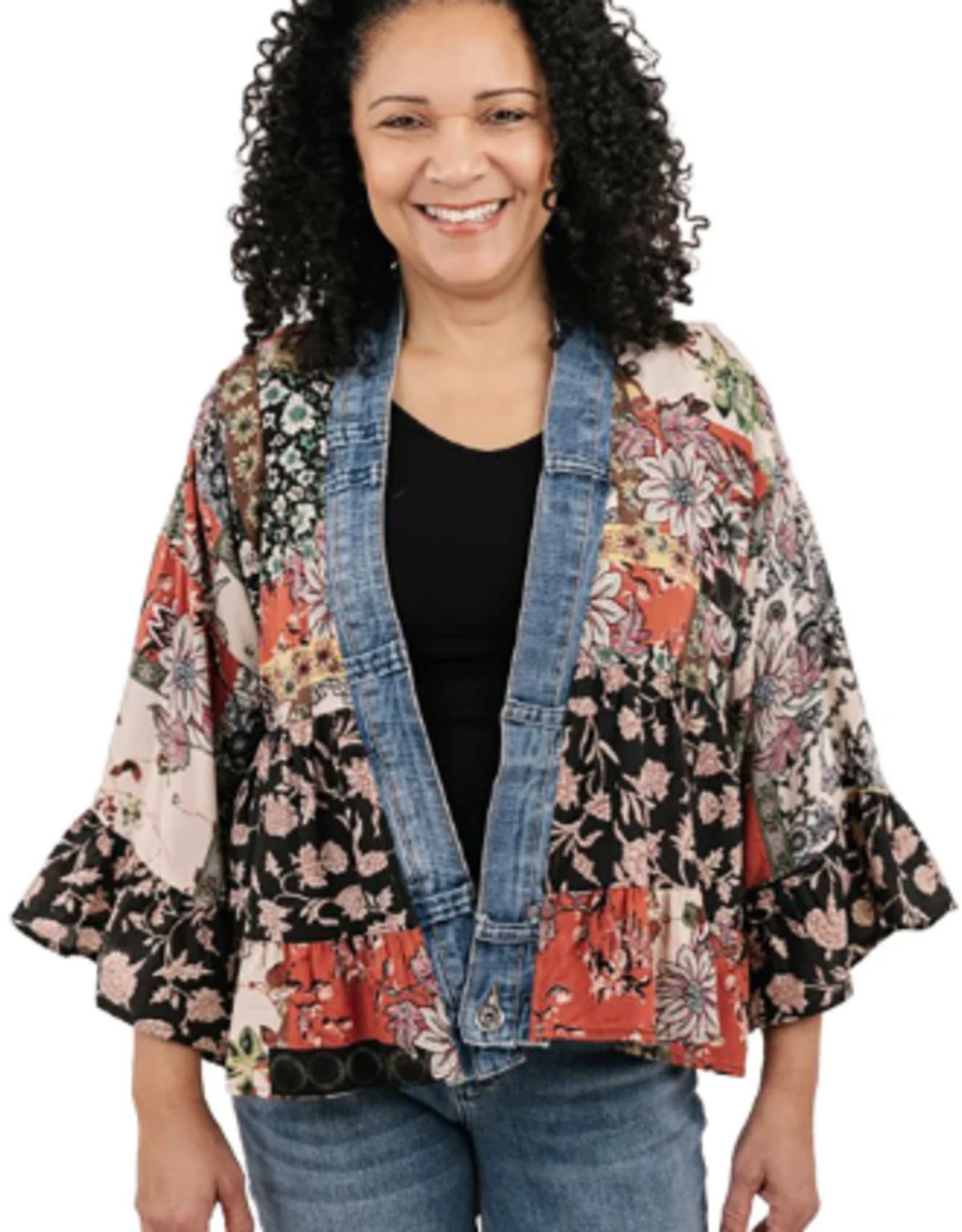 Shannon Passero Shannon Passero Rust Mix Print Open Front  S/S Crop Cardigan